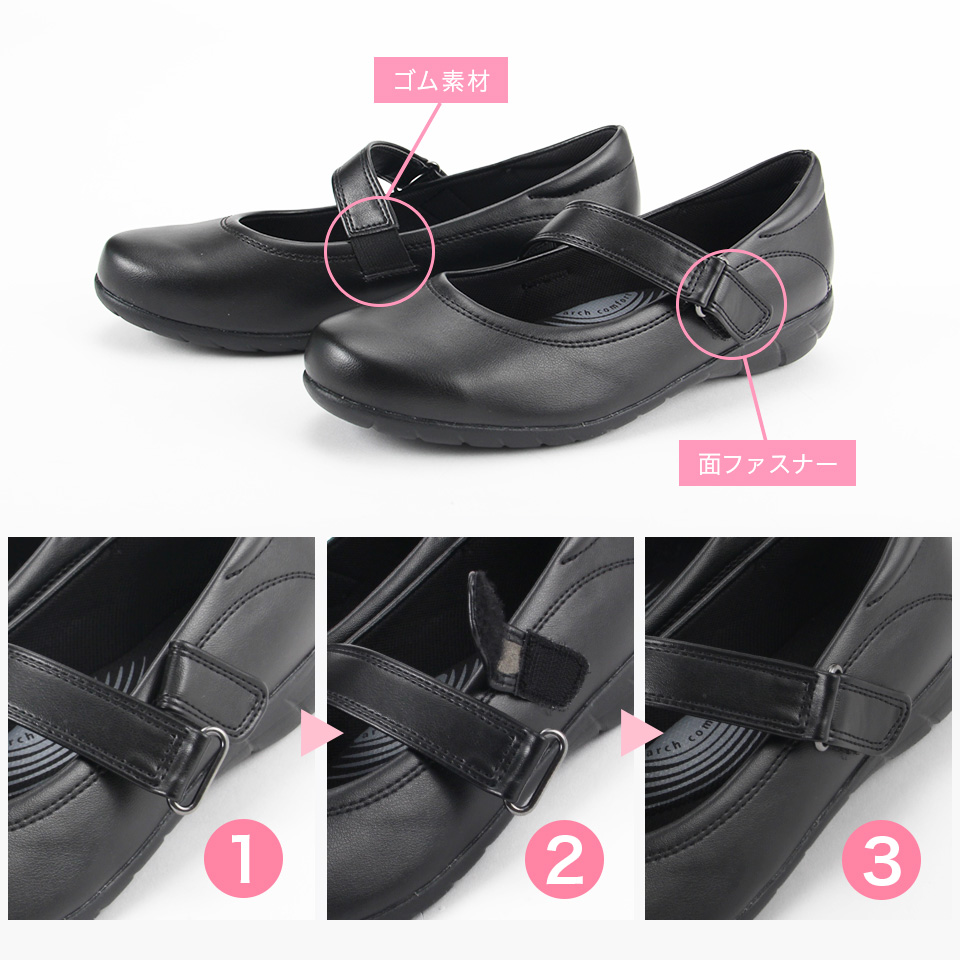 【ポイント3】面ファスナーとゴム素材付きストラップ